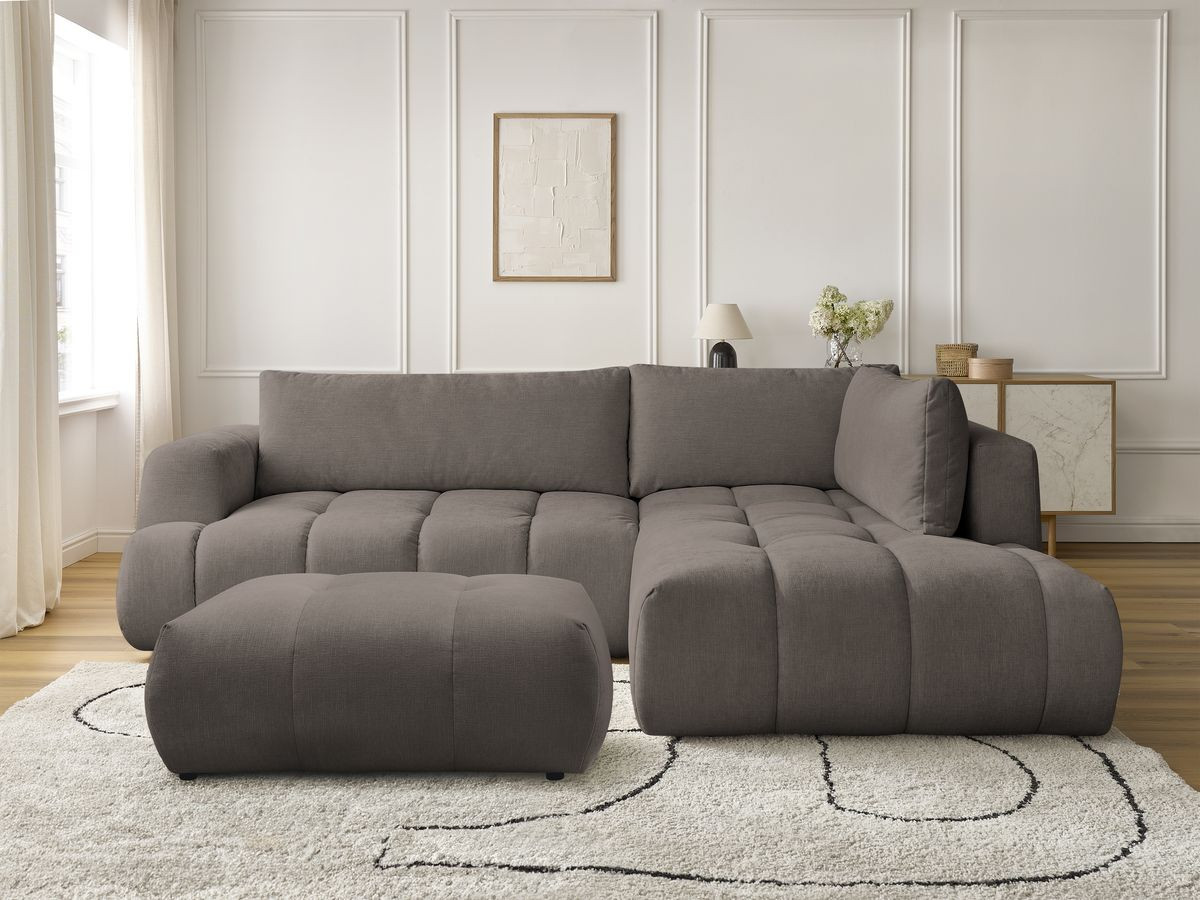Canapé d'angle L convertible FUJI lisse avec pouf taupe — vue 5