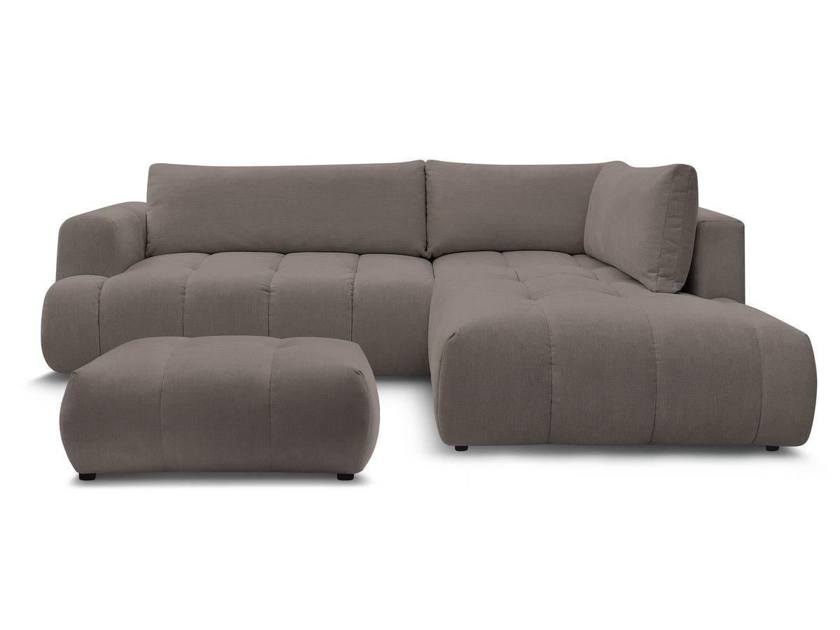 Canapé d'angle L convertible FUJI tissu lisse avec pouf