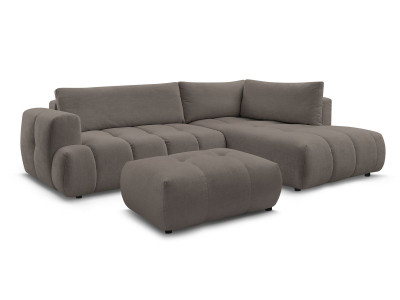 Canapé d'angle L convertible FUJI tissu lisse avec pouf