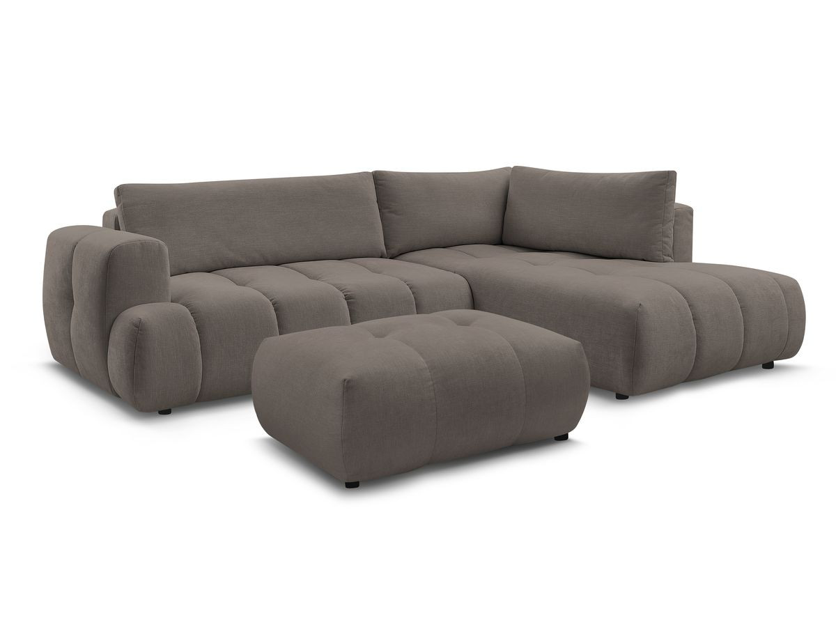 Canapé d'angle L convertible FUJI tissu lisse avec pouf