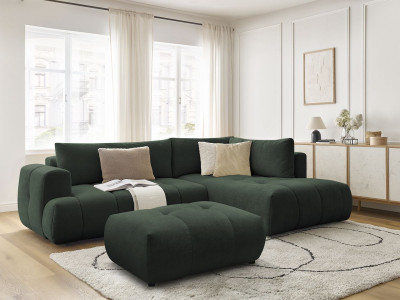 Canapé d'angle L convertible FUJI tissu lisse avec pouf