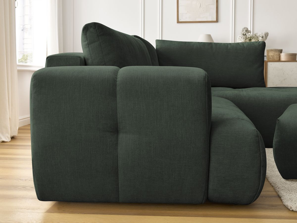 Canapé d'angle L convertible FUJI tissu lisse avec pouf