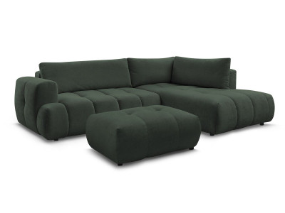 Canapé d'angle L convertible FUJI tissu lisse avec pouf