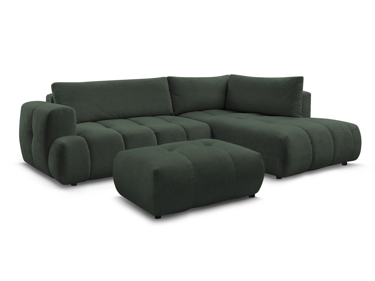 Canapé d'angle L convertible FUJI tissu lisse avec pouf