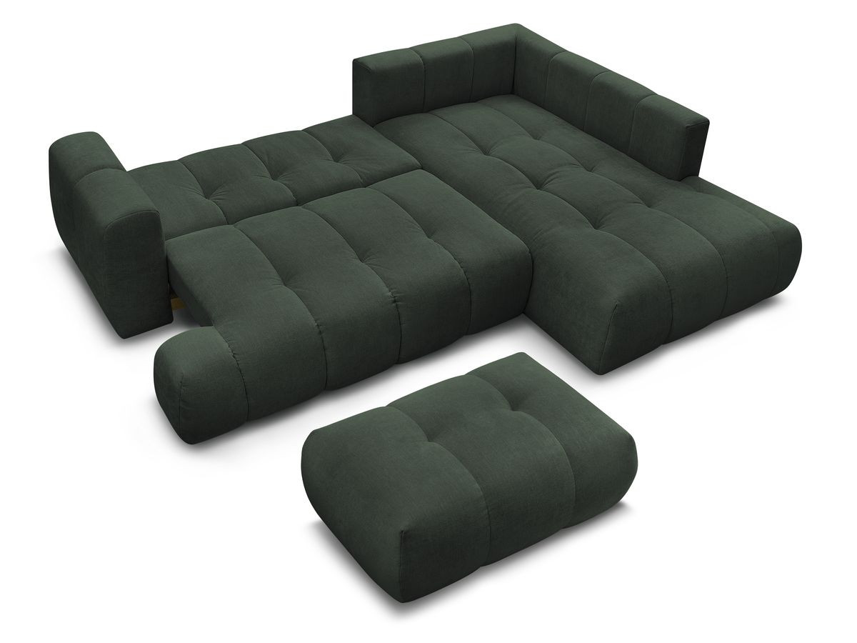 Canapé d'angle L convertible FUJI tissu lisse avec pouf
