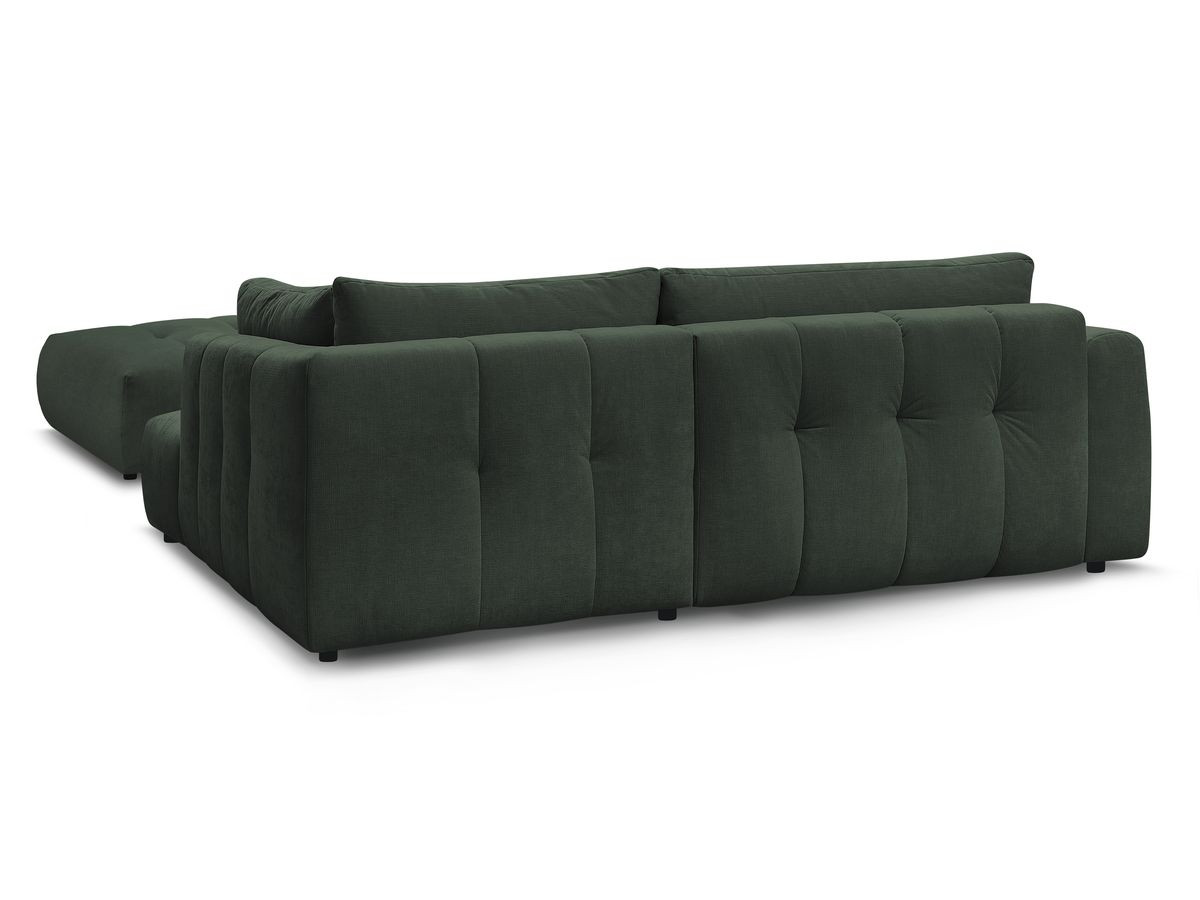Canapé d'angle L convertible FUJI tissu lisse avec pouf