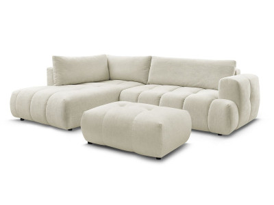 Canapé d'angle L convertible FUJI tissu lisse avec pouf