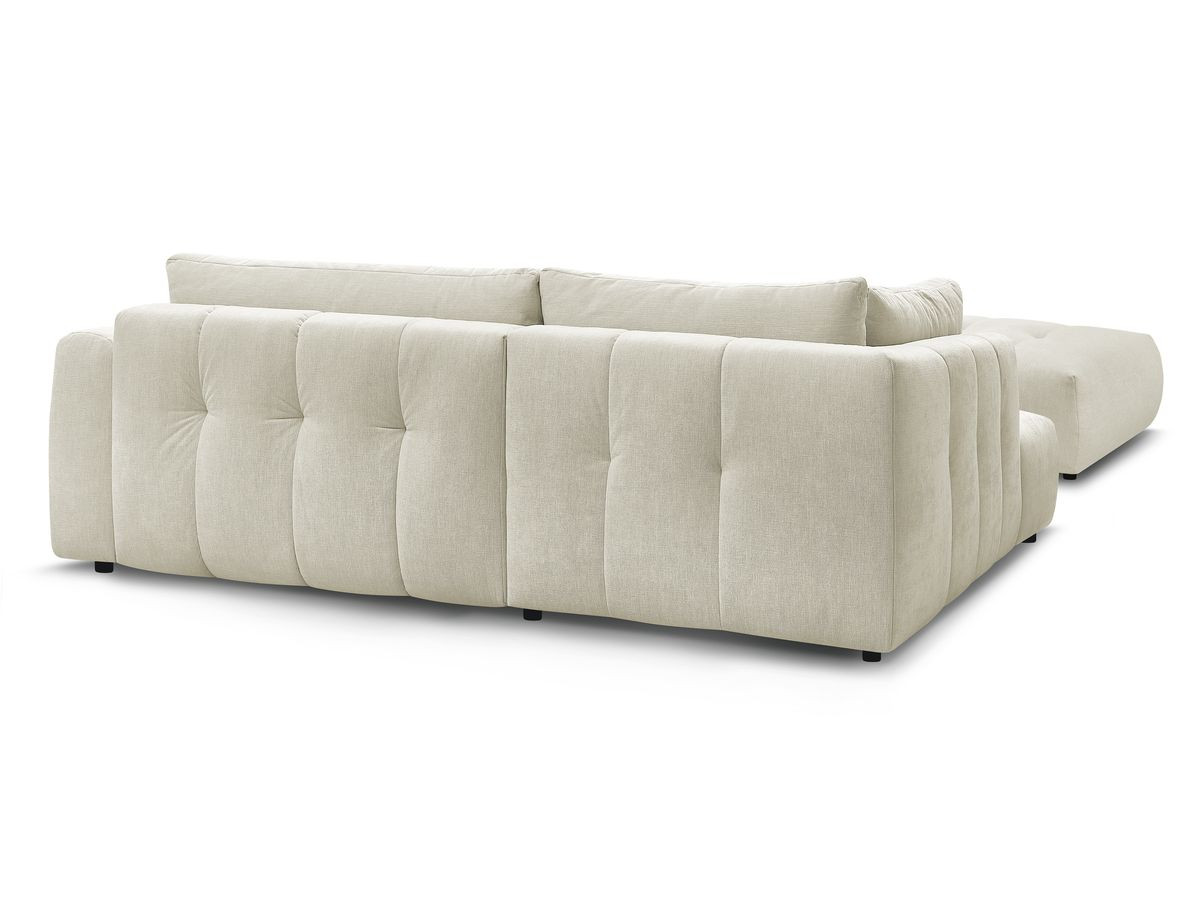 Canapé d'angle L convertible FUJI tissu lisse avec pouf