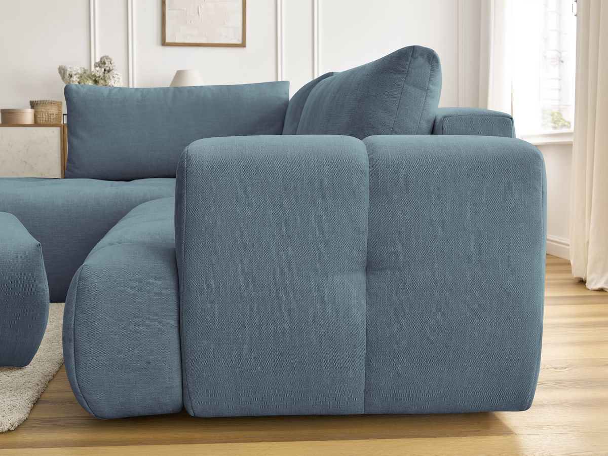 Canapé d'angle L convertible FUJI tissu lisse avec pouf