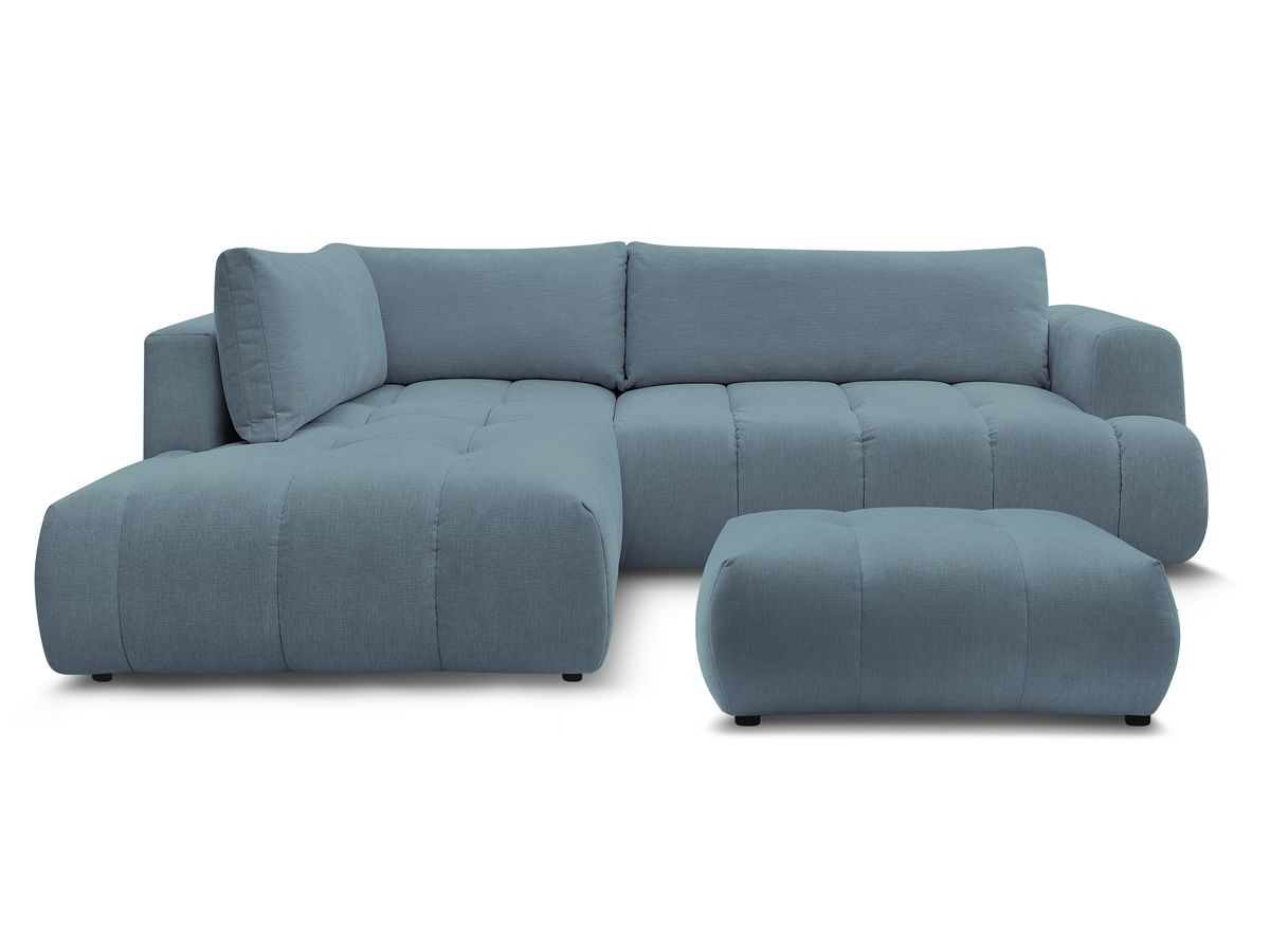 Canapé d'angle L convertible FUJI tissu lisse avec pouf