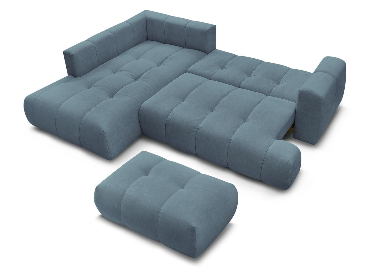 Canapé d'angle L convertible FUJI tissu lisse avec pouf