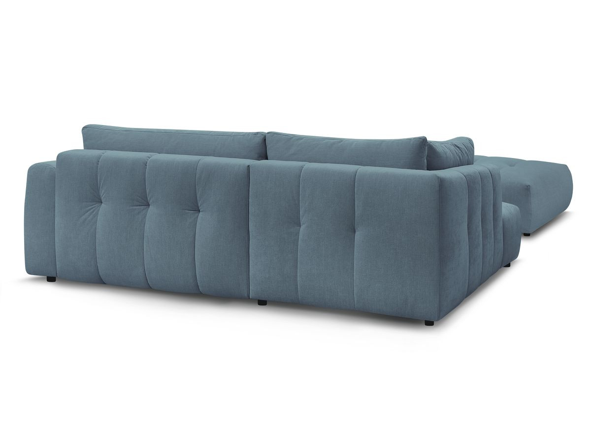 Canapé d'angle L convertible FUJI tissu lisse avec pouf