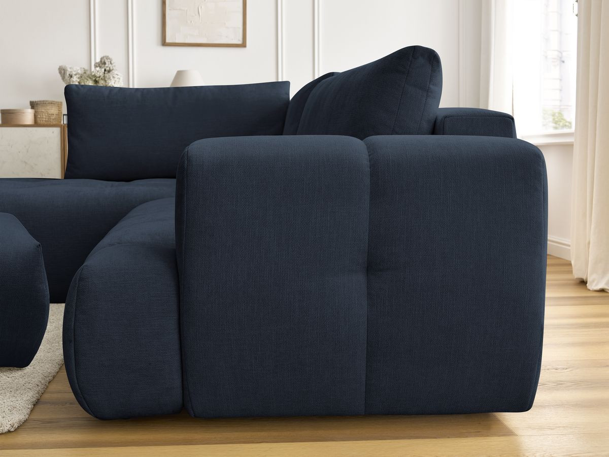 Canapé d'angle L convertible FUJI tissu lisse avec pouf
