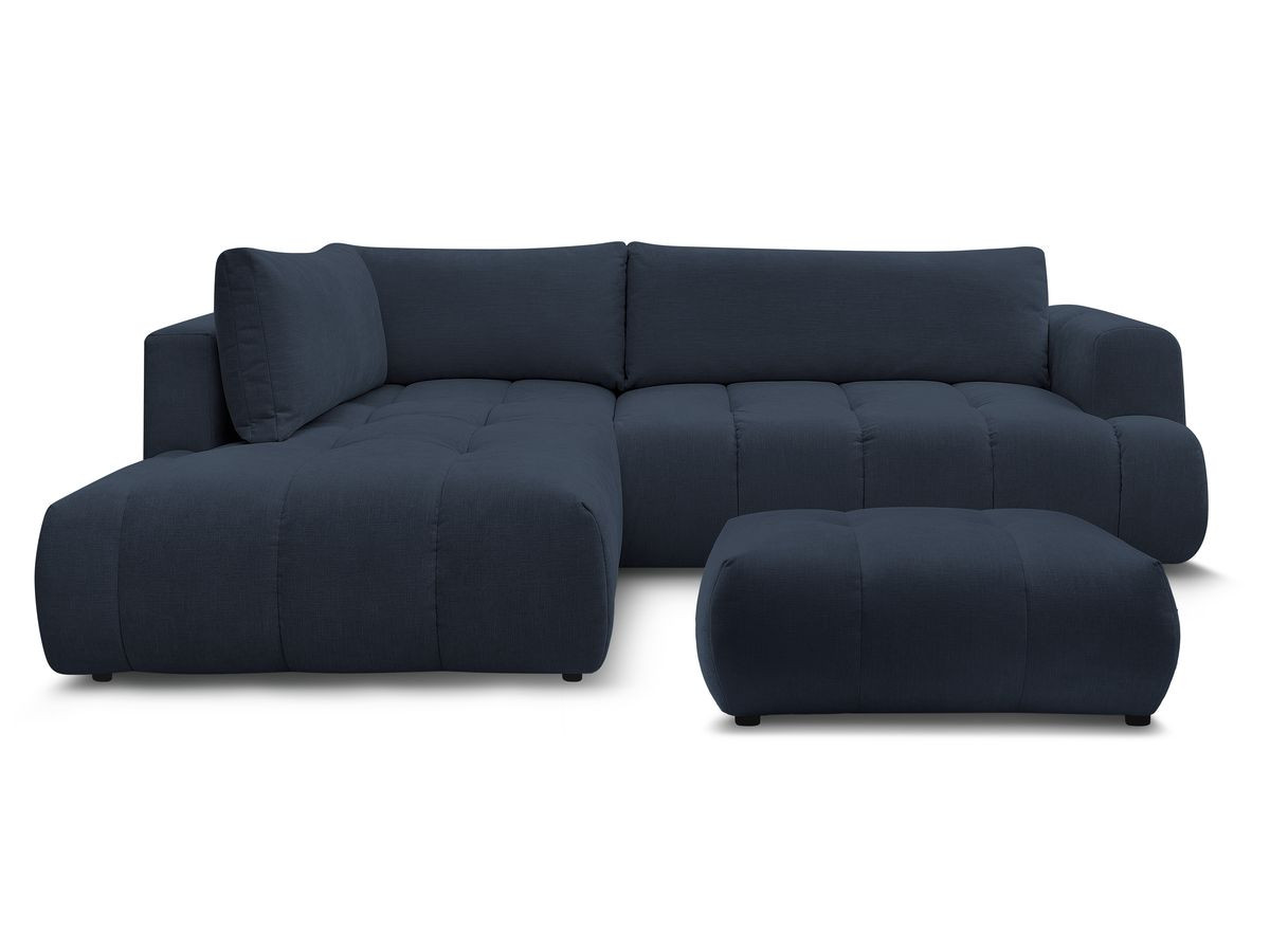 Canapé d'angle L convertible FUJI tissu lisse avec pouf
