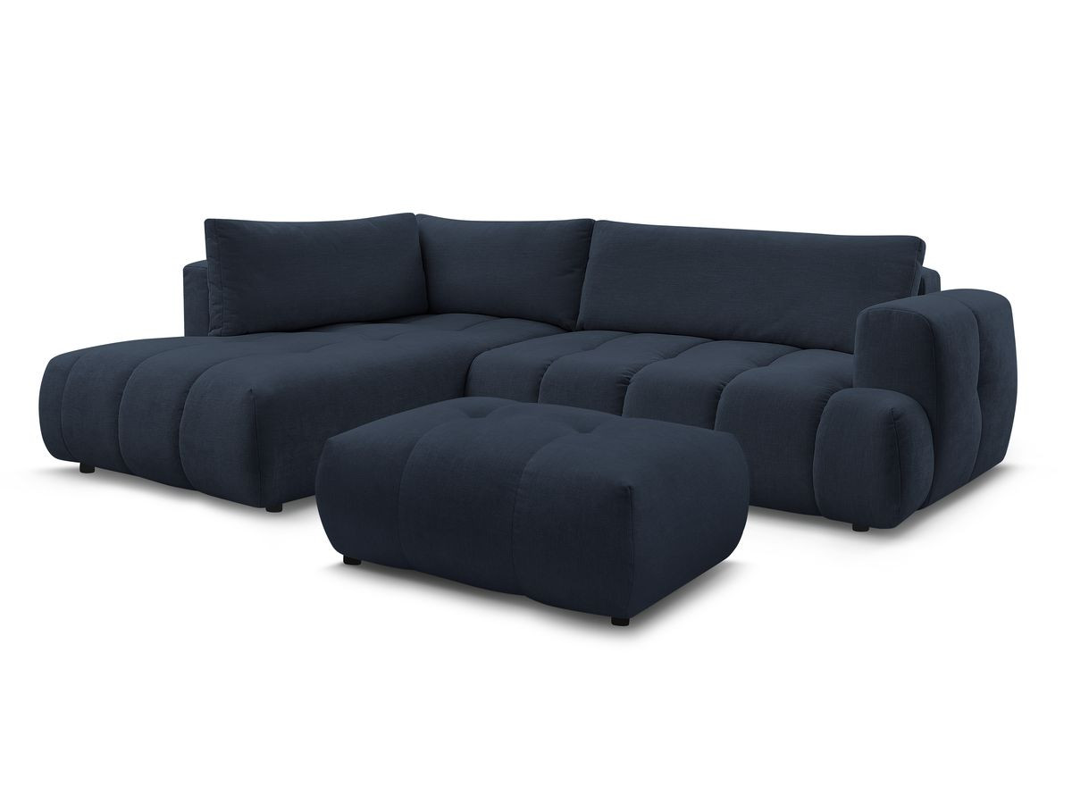 Canapé d'angle L convertible FUJI tissu lisse avec pouf
