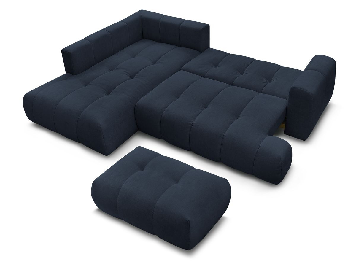 Canapé d'angle L convertible FUJI tissu lisse avec pouf