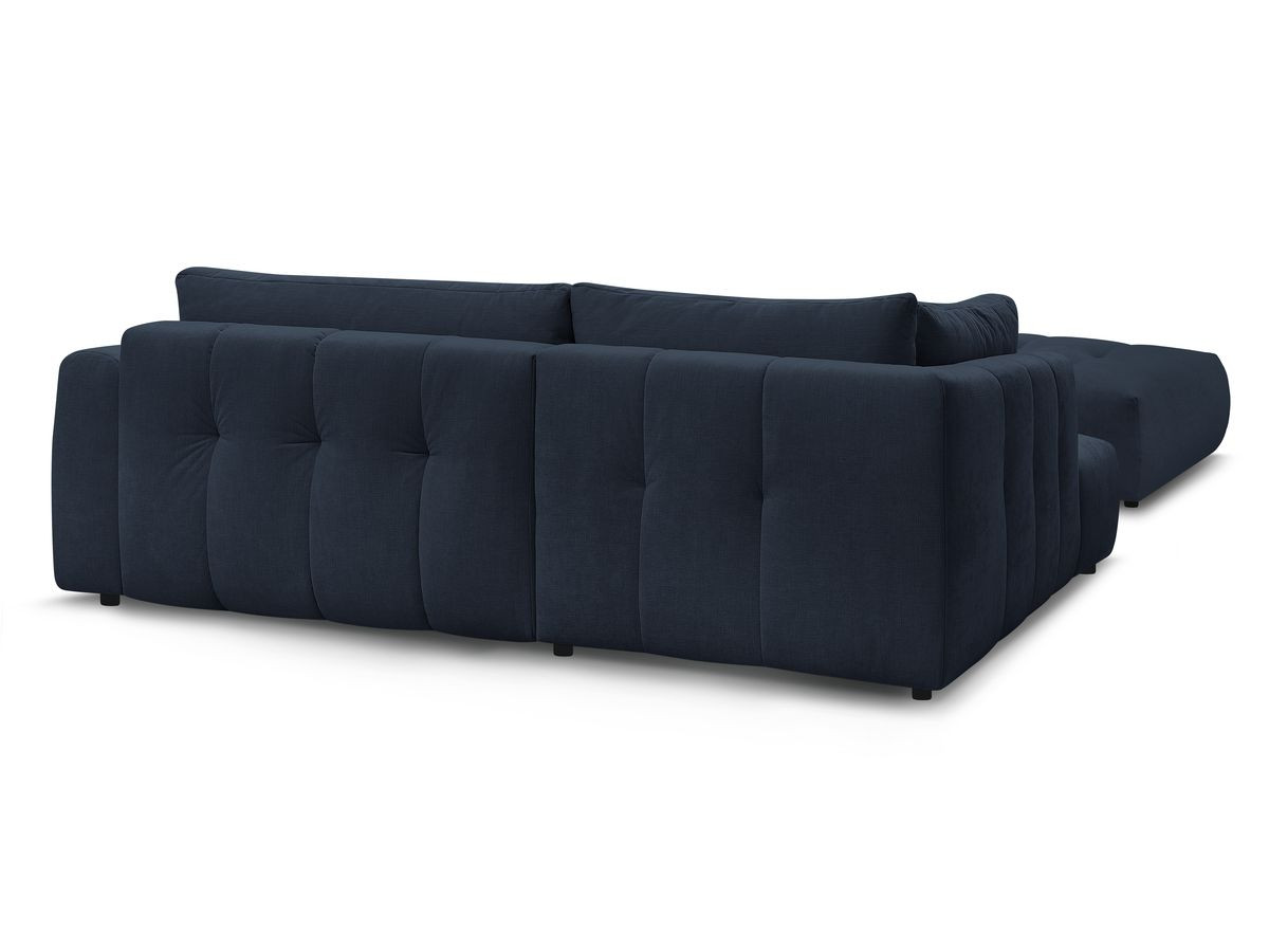 Canapé d'angle L convertible FUJI tissu lisse avec pouf