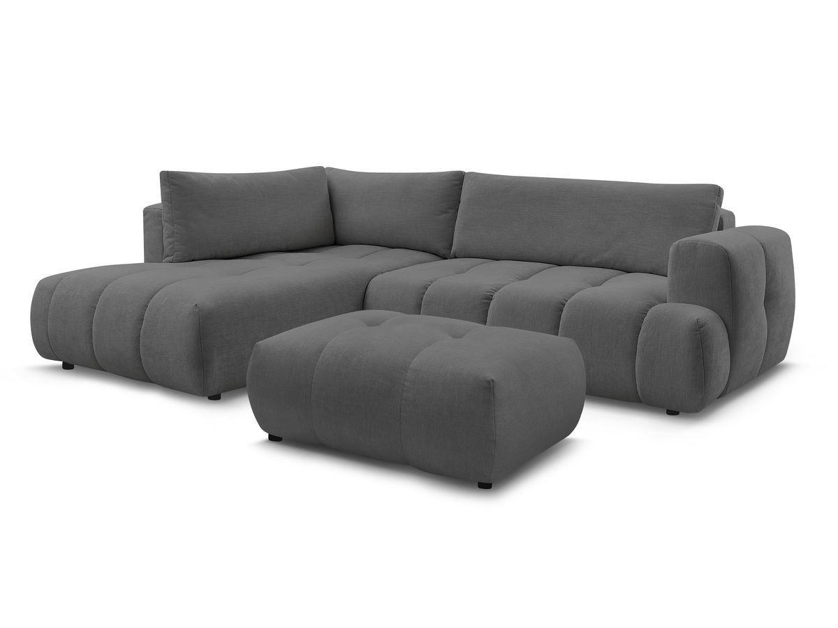 canapé d'angle l convertible fuji tissu lisse avec pouf de couleur gris foncé