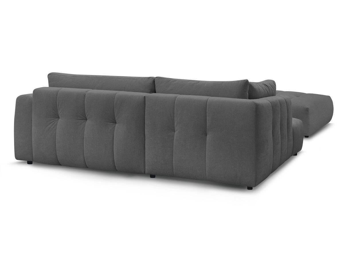 Canapé d'angle L convertible FUJI tissu lisse avec pouf