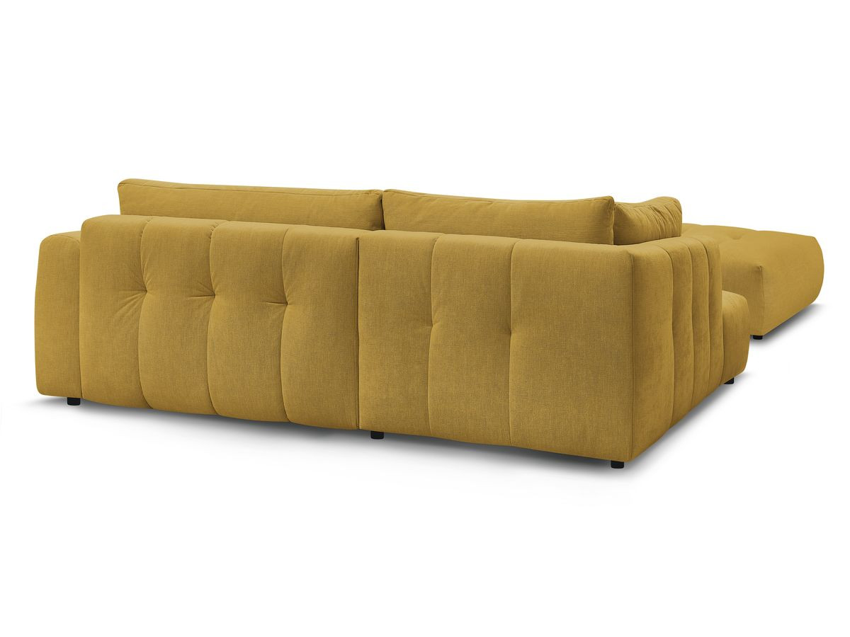 Canapé d'angle L convertible FUJI tissu lisse avec pouf
