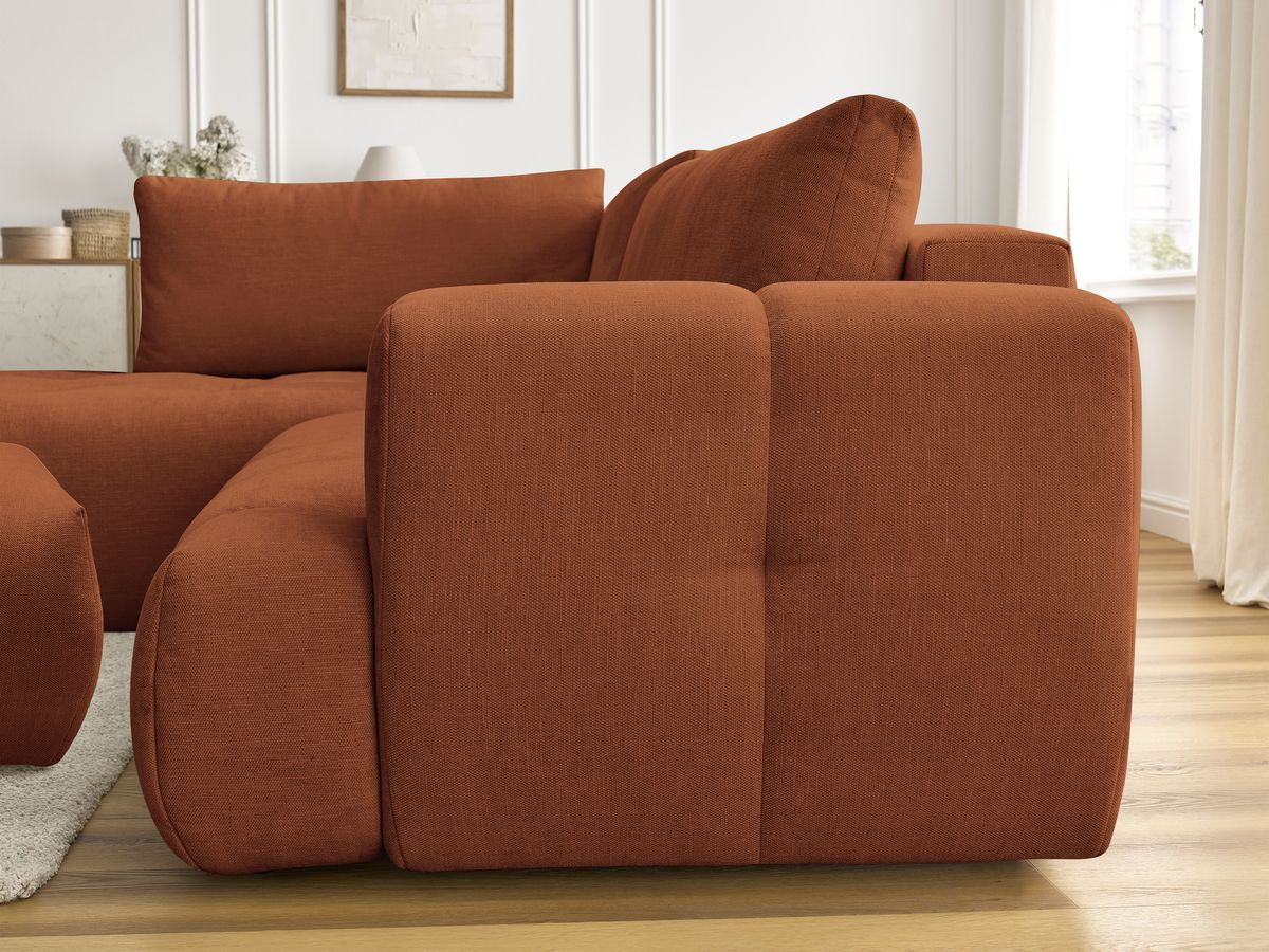 Canapé d'angle L convertible FUJI tissu lisse avec pouf