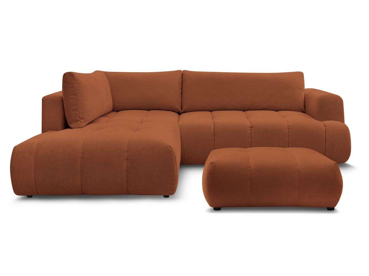 Canapé d'angle L convertible FUJI tissu lisse avec pouf
