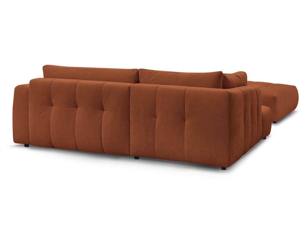 Canapé d'angle L convertible FUJI tissu lisse avec pouf