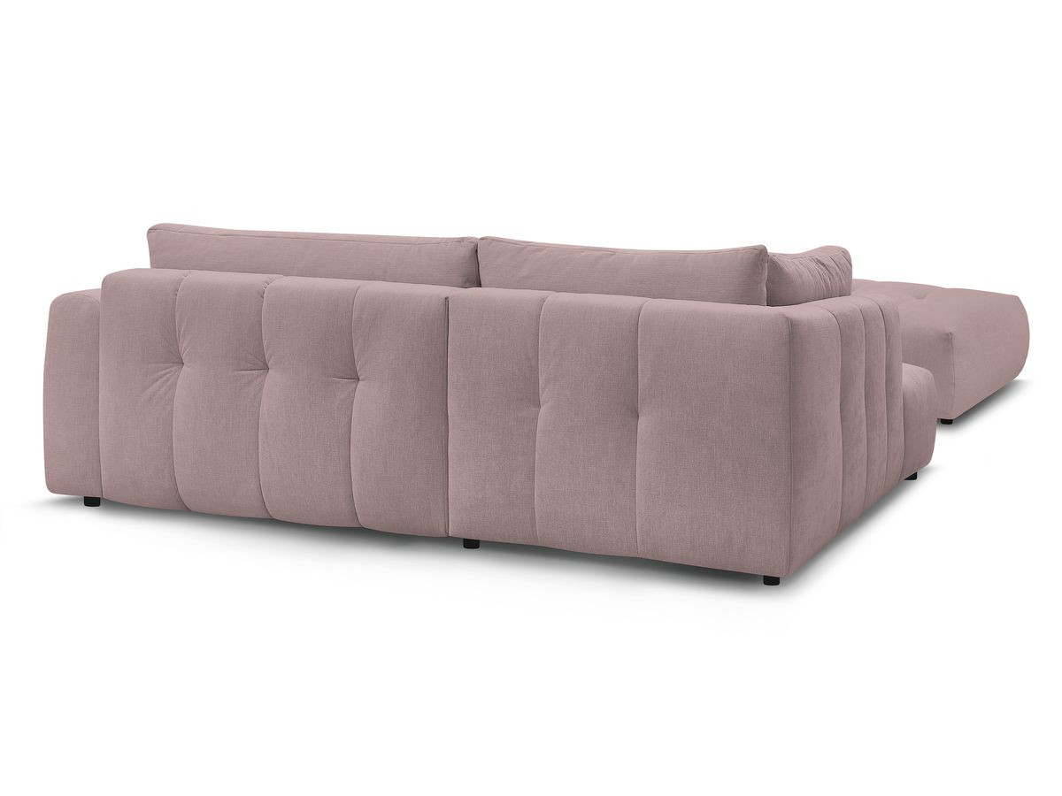 Canapé d'angle L convertible FUJI tissu lisse avec pouf