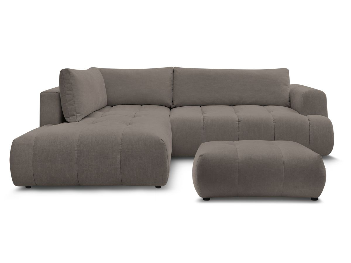 Canapé d'angle L convertible FUJI tissu lisse avec pouf