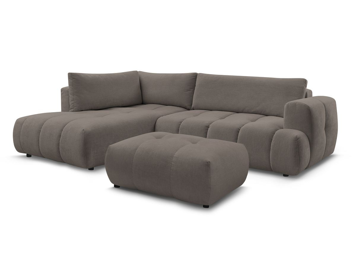 canapé d'angle l convertible fuji tissu lisse avec pouf de couleur taupe