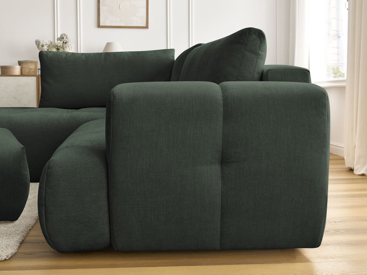 Canapé d'angle L convertible FUJI tissu lisse avec pouf