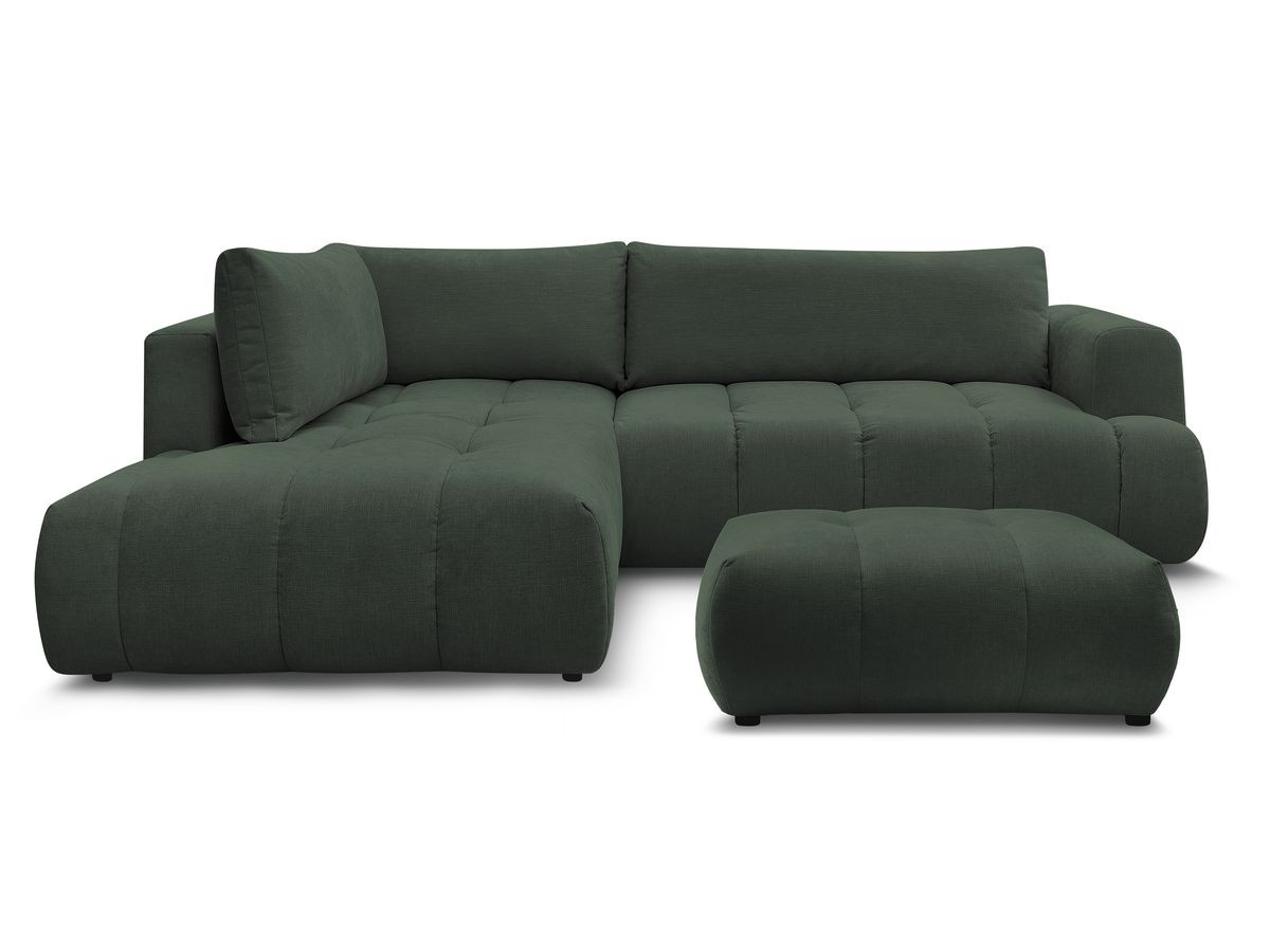 Canapé d'angle L convertible FUJI tissu lisse avec pouf