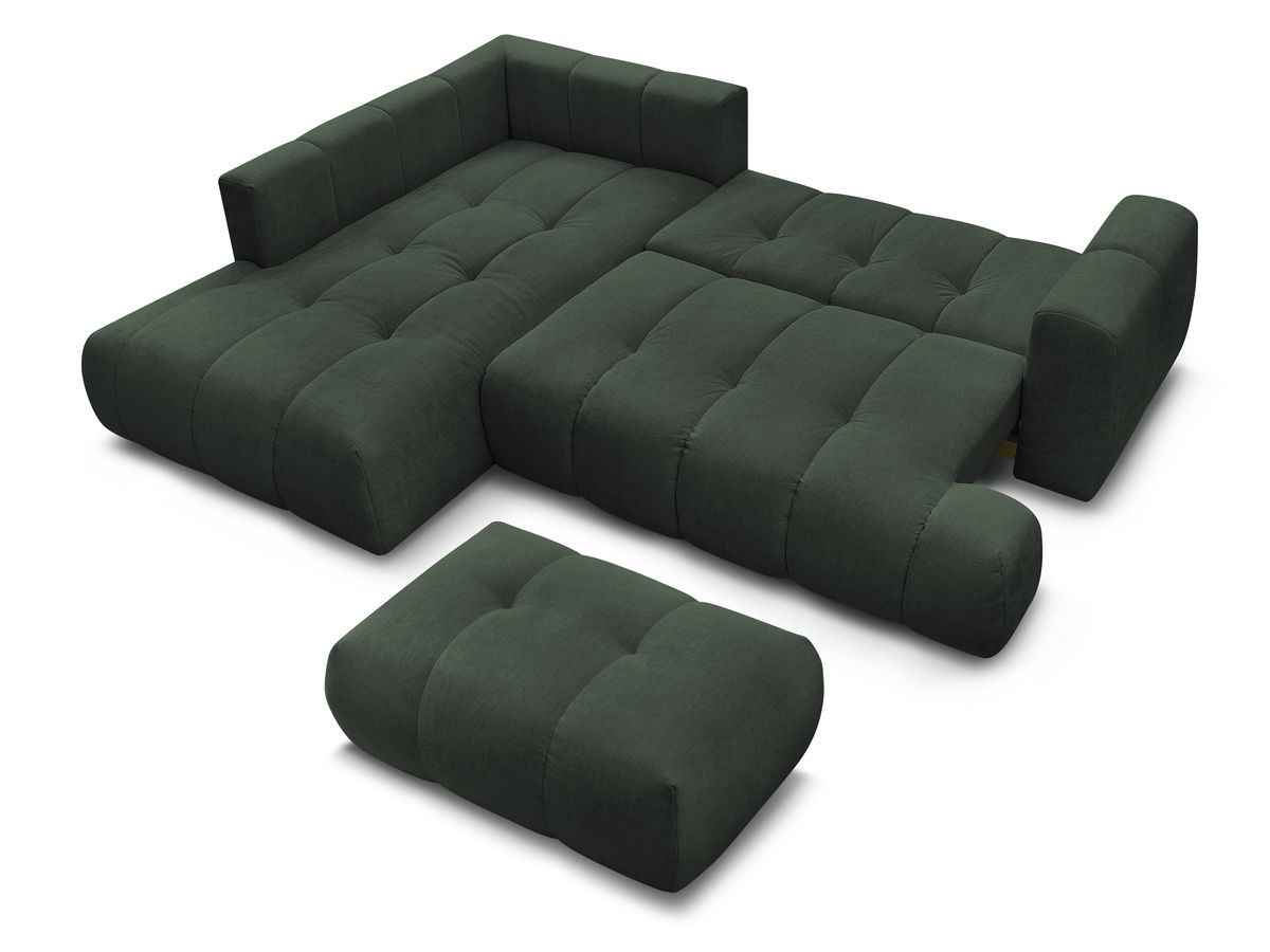 Canapé d'angle L convertible FUJI tissu lisse avec pouf