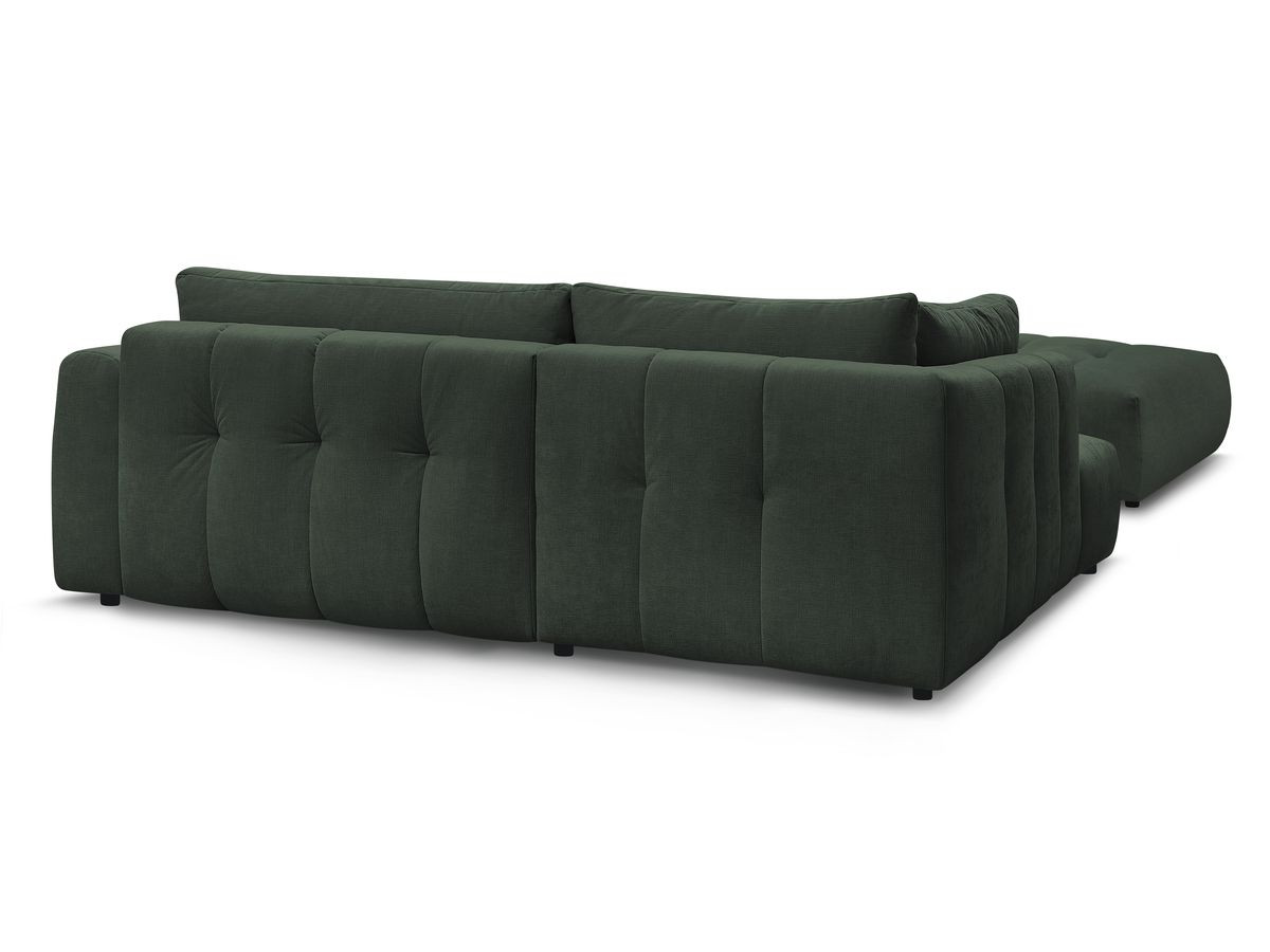 Canapé d'angle L convertible FUJI tissu lisse avec pouf