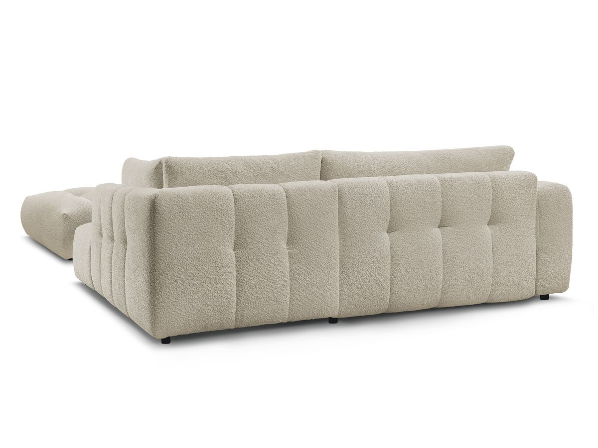 Canapé d'angle L convertible FUJI tissu bouclette avec pouf