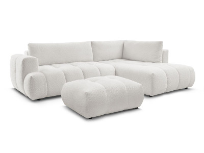 Canapé d'angle L convertible FUJI tissu bouclette avec pouf
