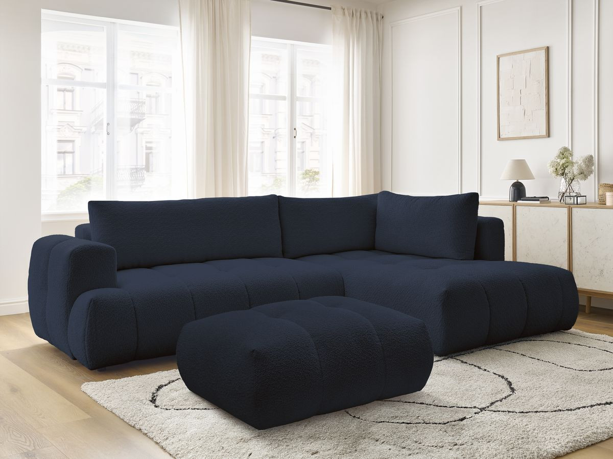 Canapé d'angle L convertible FUJI bouclette avec pouf bleu foncé — vue 5