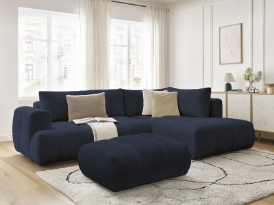 Canapé d'angle L convertible FUJI tissu bouclette avec pouf