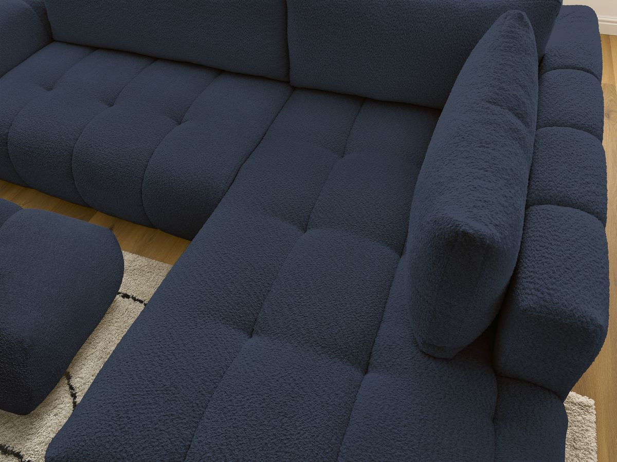 Canapé d'angle L convertible FUJI tissu bouclette avec pouf