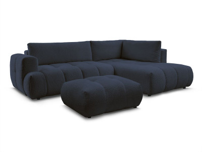 Canapé d'angle L convertible FUJI tissu bouclette avec pouf