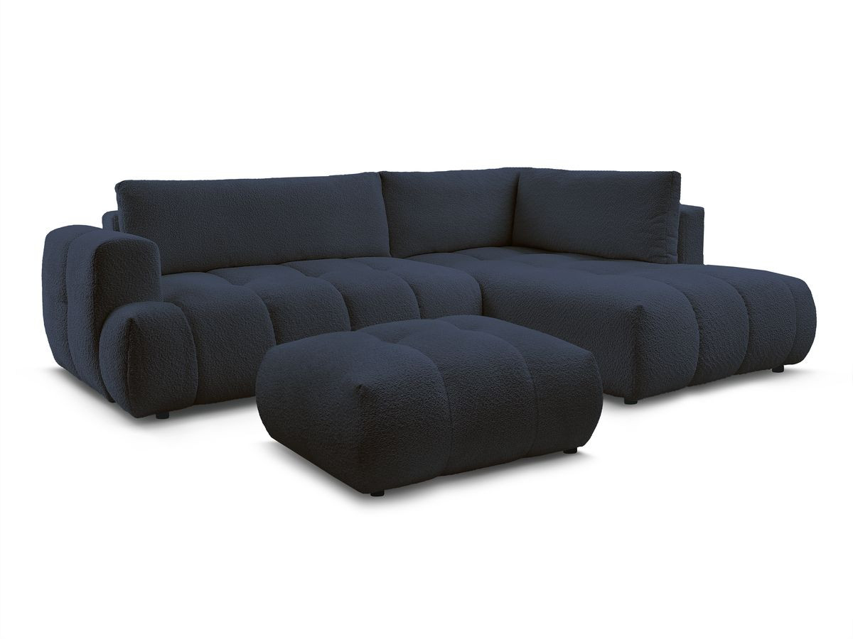 Canapé d'angle L convertible FUJI tissu bouclette avec pouf