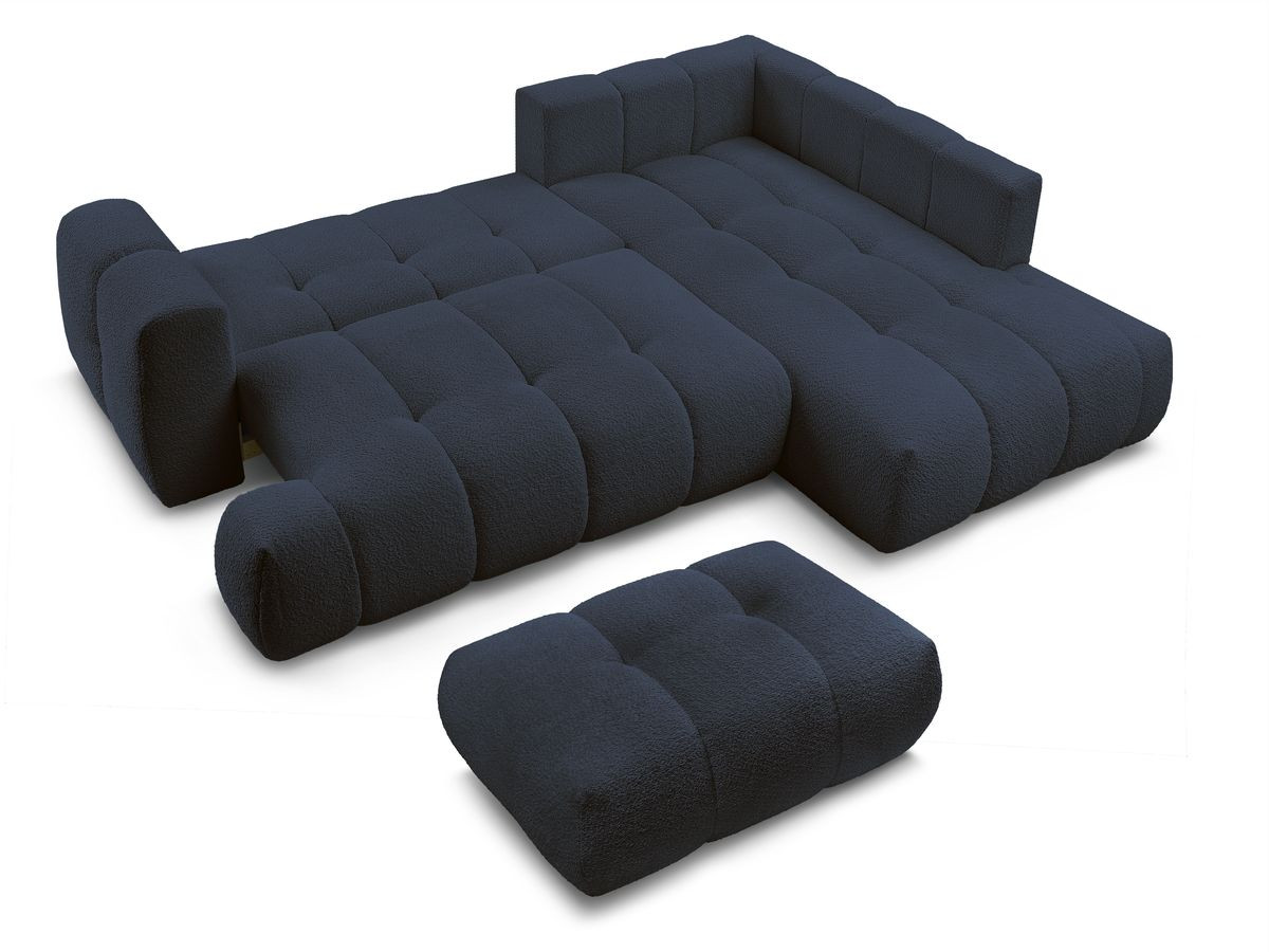 Canapé d'angle L convertible FUJI tissu bouclette avec pouf