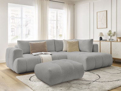 Canapé d'angle L convertible FUJI tissu bouclette avec pouf