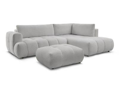 Canapé d'angle L convertible FUJI tissu bouclette avec pouf