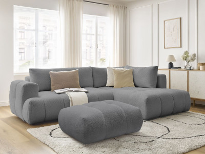 Canapé d'angle L convertible FUJI tissu bouclette avec pouf