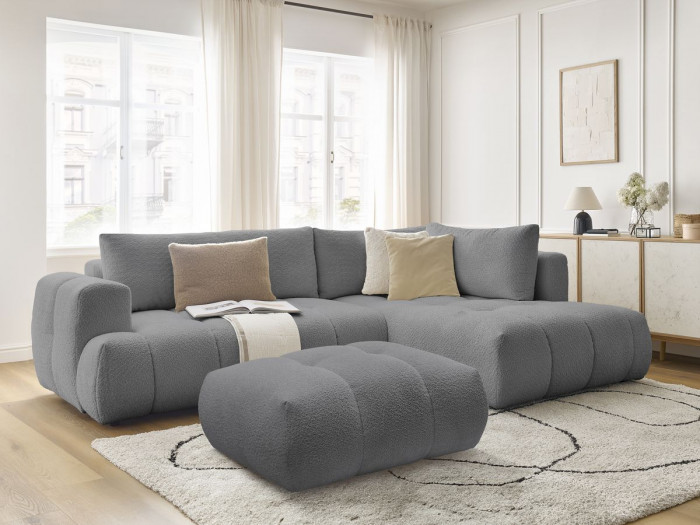 Canapé d'angle L convertible FUJII tissu bouclette