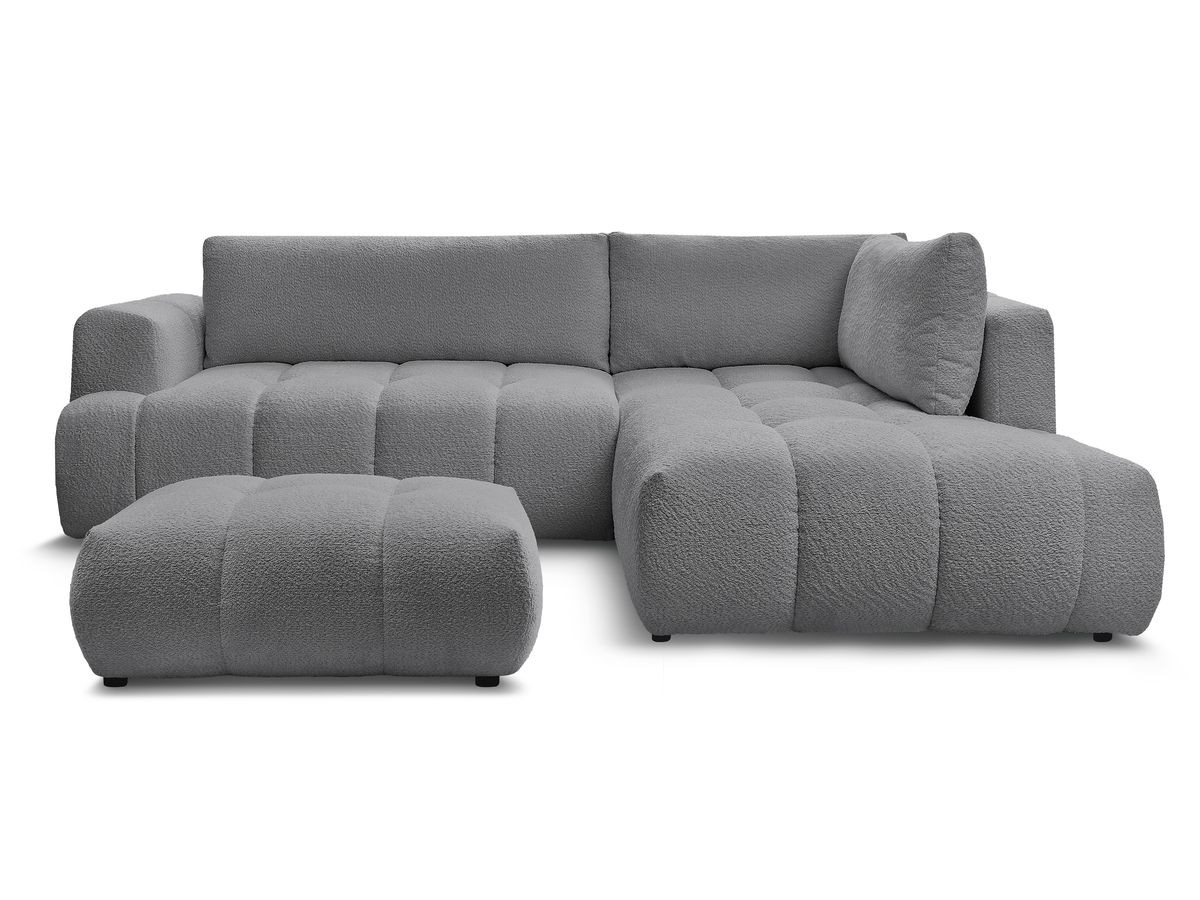 Canapé d'angle L convertible FUJI tissu bouclette avec pouf