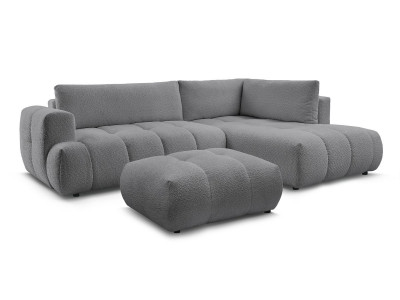 Canapé d'angle L convertible FUJI tissu bouclette avec pouf