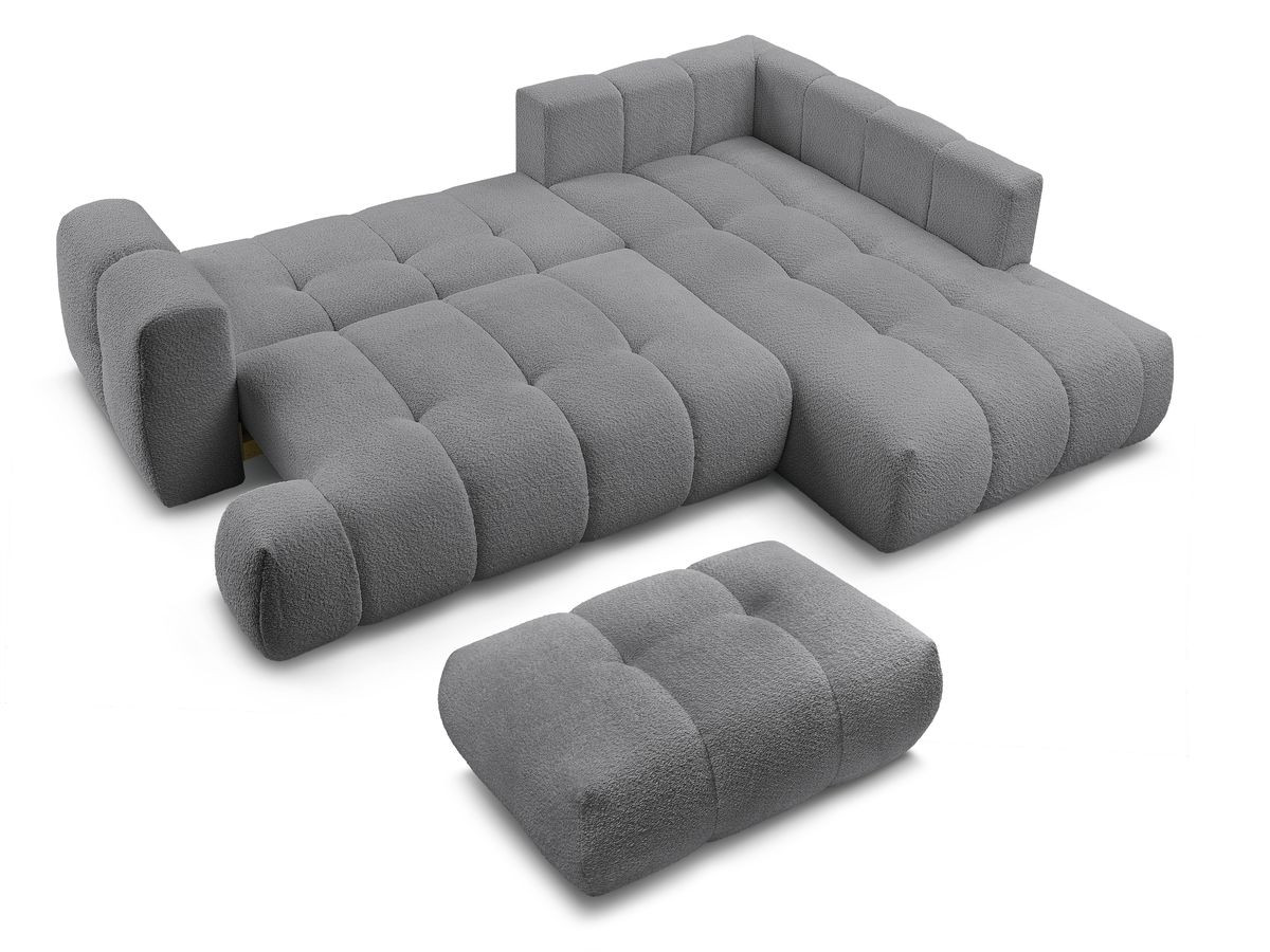 Canapé d'angle L convertible FUJI tissu bouclette avec pouf