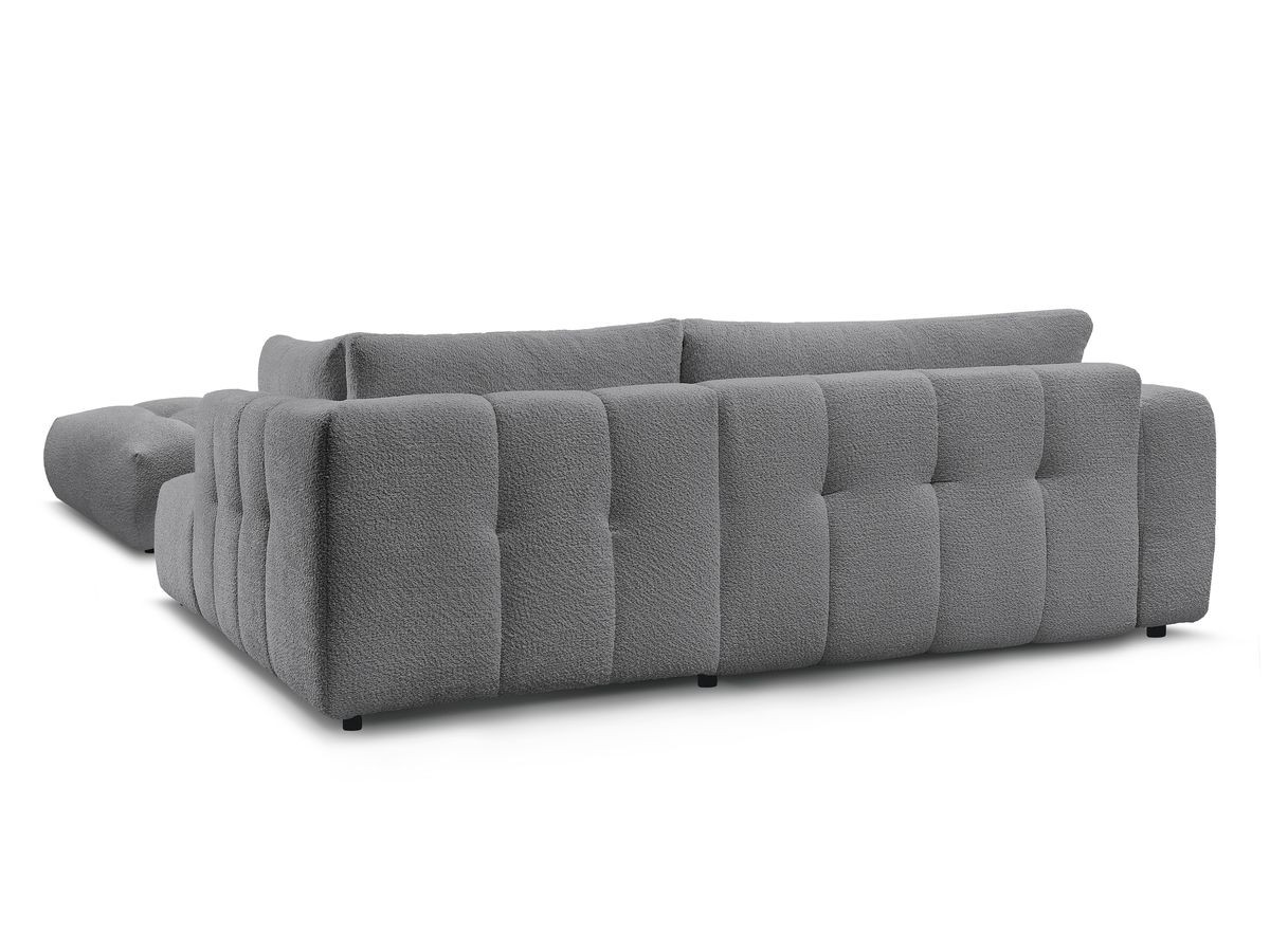 Canapé d'angle L convertible FUJI tissu bouclette avec pouf